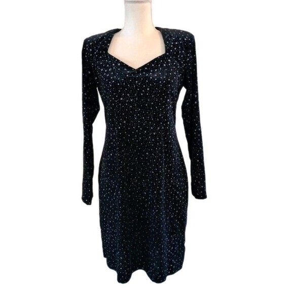 Vtg Velvet Mini Dress Medium 80s 90s Bling Glam Sparkle Long Sleeve Party - Picture 4 of 13